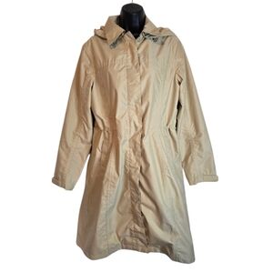 Classic Tan Trench Coat Size M With Hood Sinched Waist Fall